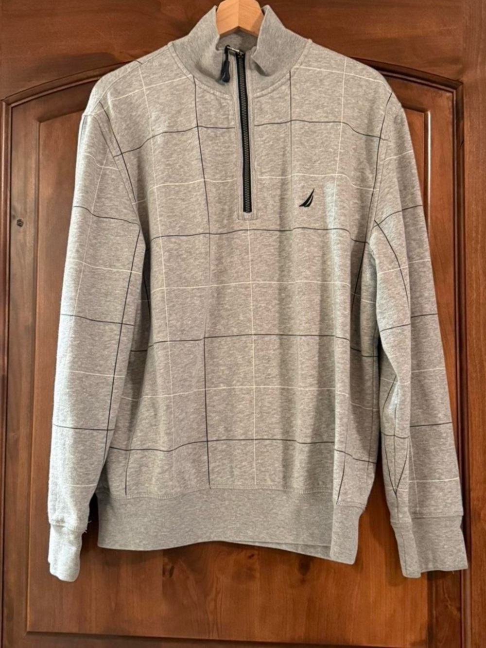 Nautica Men’s Light Gray Windowpane Quarter-Zip Sweater